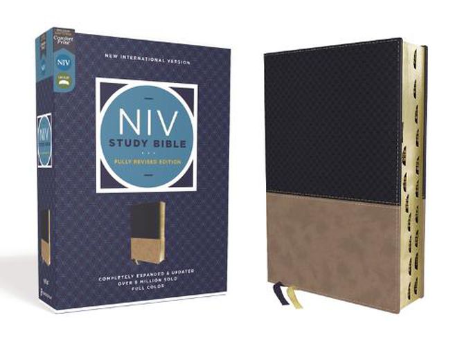 Cover image for NIV Study Bible, Fully Revised Edition, Leathersoft, Navy/Tan, Red Letter, Thumb Indexed, Comfort Print