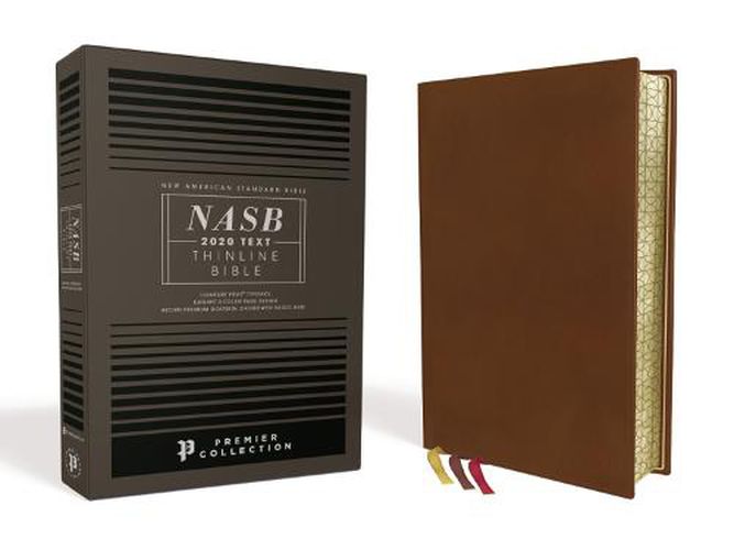 Cover image for NASB, Thinline Bible, Premium Goatskin Leather, Brown, Premier Collection, Black Letter, Gauffered Edges, 2020 Text, Comfort Print