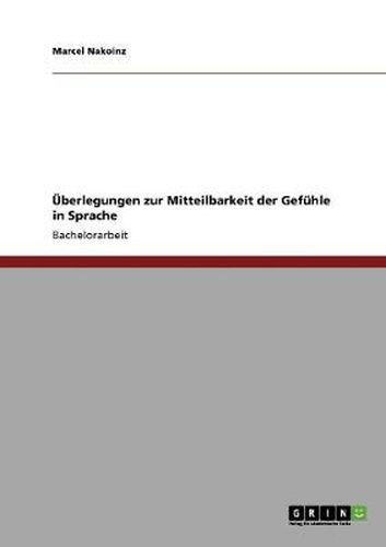 Cover image for UEberlegungen zur Mitteilbarkeit der Gefuhle in Sprache