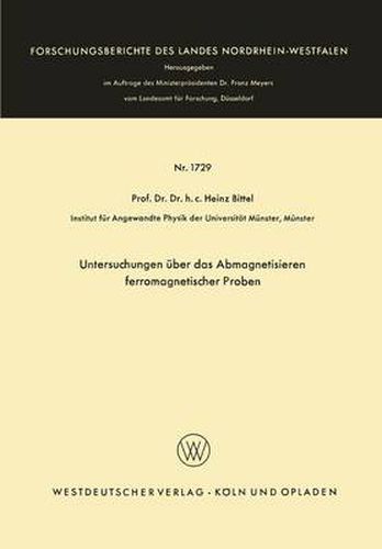 Cover image for Untersuchungen UEber Das Abmagnetisieren Ferromagnetischer Proben