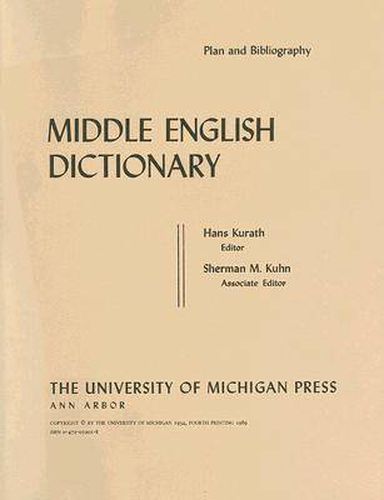 Cover image for Middle English Dictionary: Plan and Bibliography