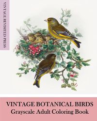 Cover image for Vintage Botanical Birds: Grayscale Adult Coloring Book