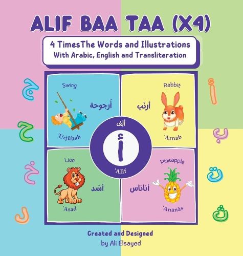 Alif Baa Taa (x4) - 4 Times the Words and Illustration with English Arabic and Transliteration