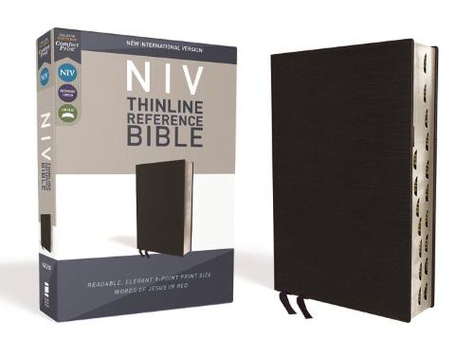 Cover image for NIV, Thinline Reference Bible, Bonded Leather, Black, Red Letter, Thumb Indexed, Comfort Print