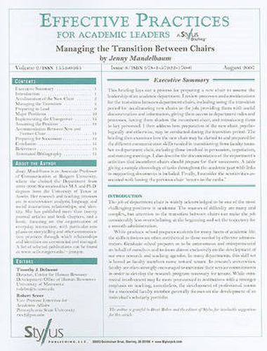 Cover image for Effective Practices for Academic Leaders, Volume 2 Issue 8: Managing the Transition Between Chairs