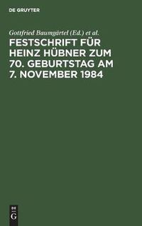 Cover image for Festschrift Fur Heinz Hubner Zum 70. Geburtstag Am 7. November 1984