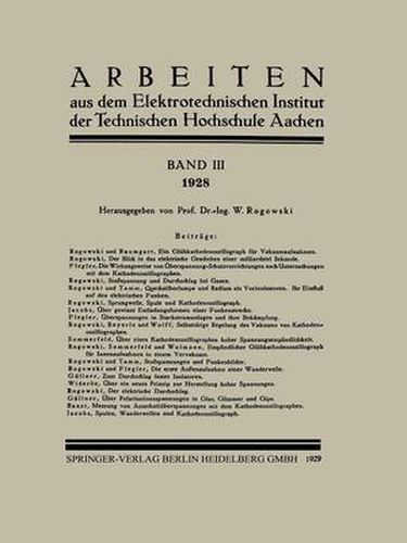 Cover image for Arbeiten Aus Dem Elektrotechnischen Institut Der Technischen Hochschule Aachen: Band III: 1928