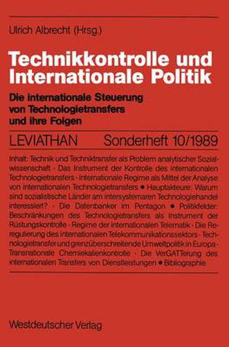 Cover image for Technikkontrolle Und Internationale Politik: Die Internationale Steuerung Von Technologietransfers Und Ihre Folgen
