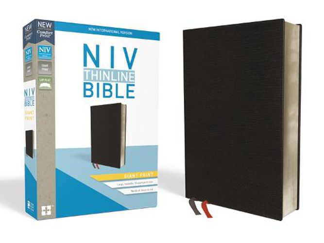 Cover image for NIV, Thinline Bible, Giant Print, Bonded Leather, Black, Red Letter, Thumb Indexed, Comfort Print