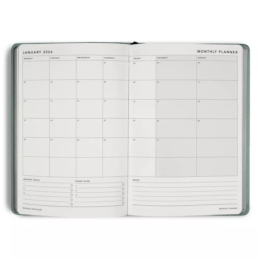 MiGoals 2026 Classic Diary - Weekly Notes - A5 Black