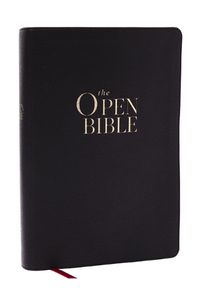 Cover image for The Open Bible: Read and Discover the Bible for Yourself (NKJV, Black Leathersoft, Red Letter, Comfort Print, Thumb Indexed)