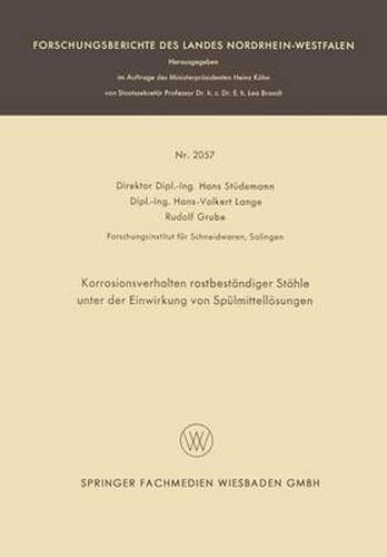 Cover image for Korrosionsverhalten Rostbestandiger Stahle Unter Der Einwirkung Von Spulmittelloesungen