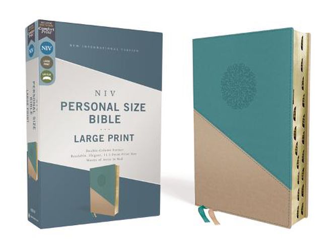 Cover image for NIV, Personal Size Bible, Large Print, Leathersoft, Teal/Gold, Red Letter, Thumb Indexed, Comfort Print