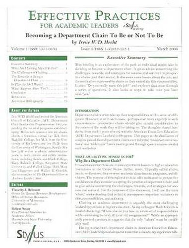 Cover image for Effective Practices for Academic Leaders: Becoming a Department Chair: To Be or Not to Be