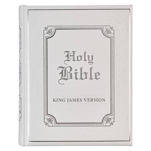 Cover image for KJV Holy Bible, Classically Illustrated Heirloom Family Bible, Faux Leather Hardcover - Ribbon Markers, King James Version, White/Silver