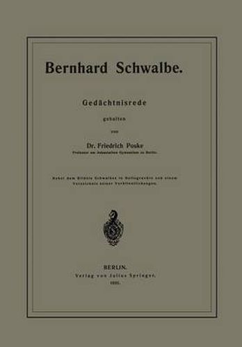 Cover image for Bernhard Schwalbe. Gedachtnisrede