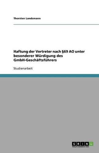 Cover image for Haftung der Vertreter nach 69 AO unter besonderer Wurdigung des GmbH-Geschaftsfuhrers