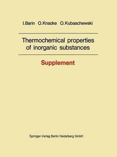 Cover image for Thermochemical properties of inorganic substances: Supplement
