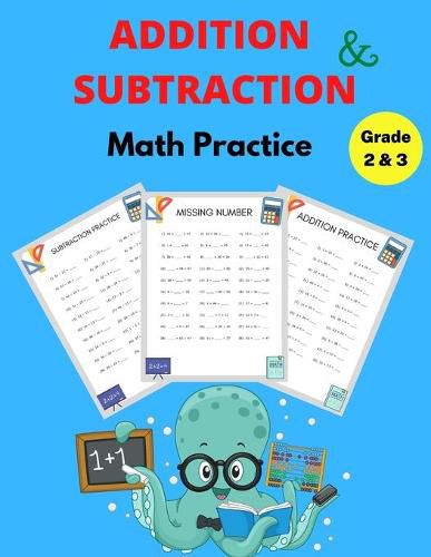 Cover image for Addition and Subtraction Math Practice Grade 2&3: Math Game Book with Subtracting and Adding Double Digits