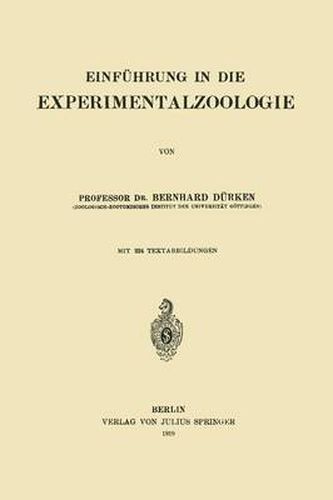 Cover image for Einfuhrung in Die Experimentalzoologie