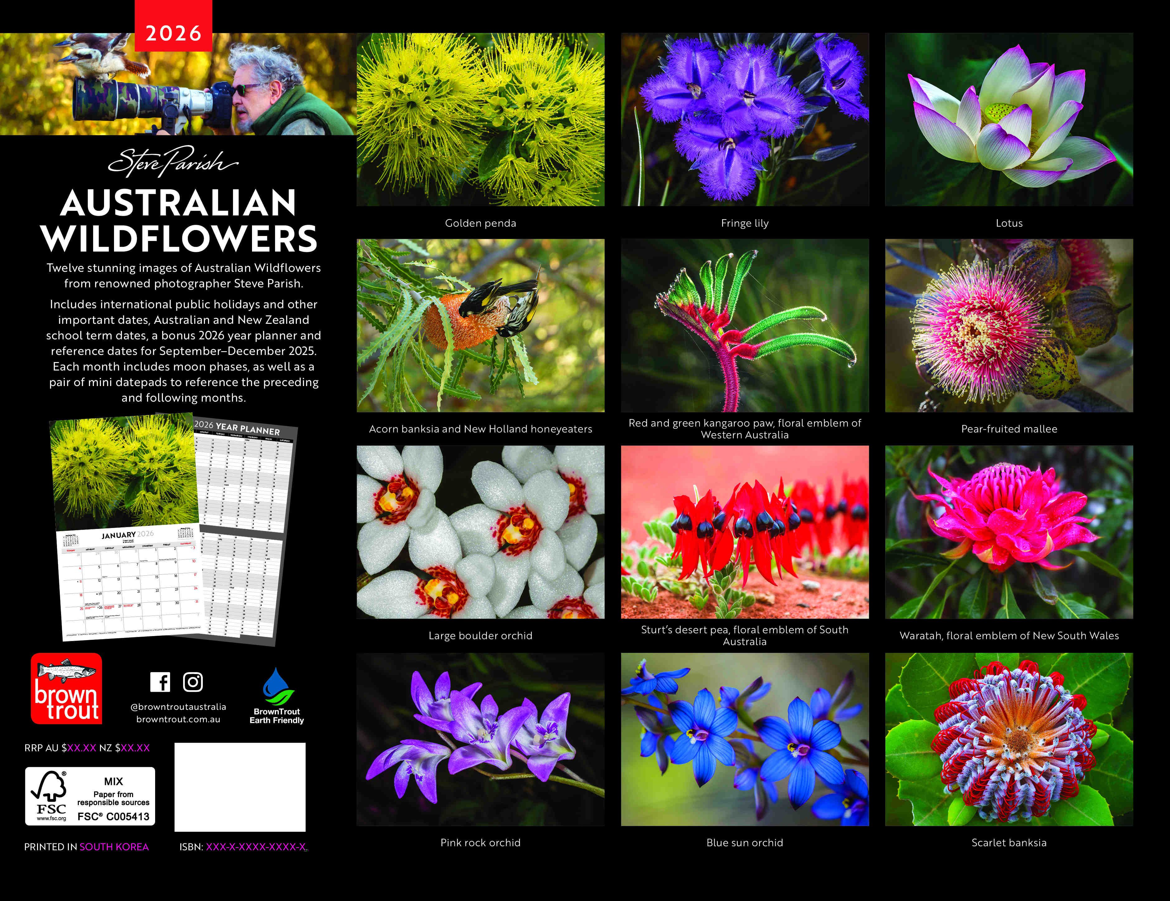 Australian Wildflowers - Steve Parish 2026 Horizontal Calendar