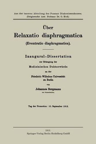 Cover image for UEber Relaxatio Diaphragmatica (Eventratio Diaphragmatica)