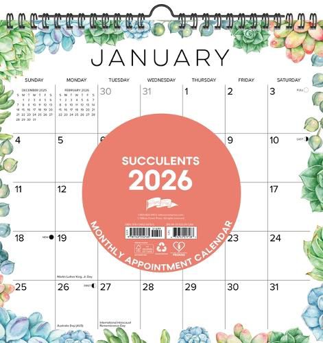 Cover image for Succulents 2026 12 X 12 Spiral Wall Calendar