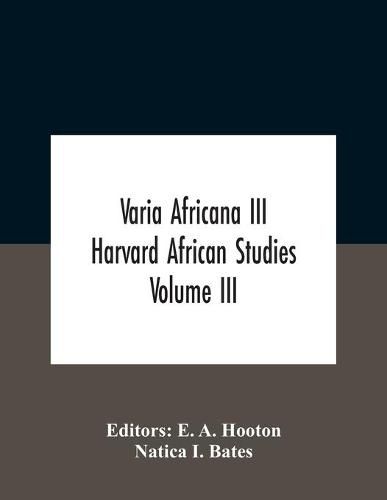 Cover image for Varia Africana Iii Harvard African Studies Volume Iii