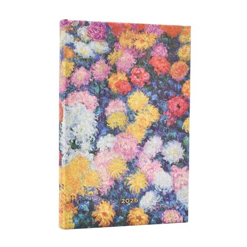 Cover image for 2026 Monet's Chrysanthemums Mini 12-month Horizontal Hardcover Flexi Dayplanner 2026 (Elastic Band Closure)