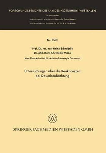 Cover image for Untersuchungen UEber Die Reaktionszeit Bei Dauerbeobachtung