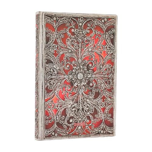 Cover image for 2026 Garnet (Silver Filigree Collection) Mini 12-month Horizontal Softcover Flexi Dayplanner 2026 (Elastic Band Closure)