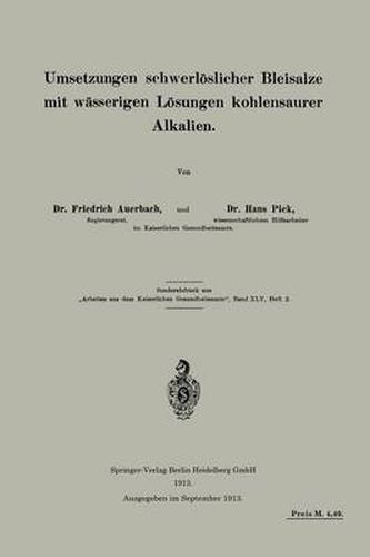 Umsetzungen Schwerloeslicher Bleisalze Mit Wasserigen Loesungen Kohlensaurer Alkalien